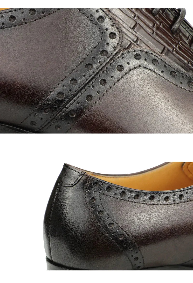 Mens Oxfords Shoes Business Lace-up Leather Office Brogue Pointed Formal Dress Wedding Party Shoe for Coffee Black Plus Size