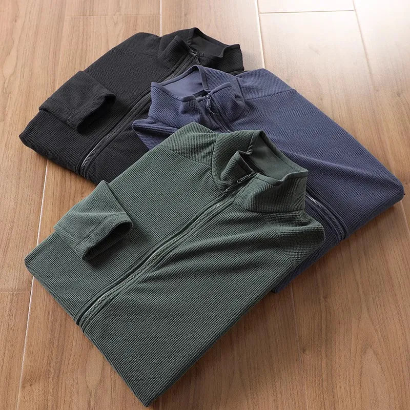 Outdoor Lightweight Fleece Sweatshirt Jacket Men's Zipper Closure Stand Collar Technical Fabric Comfortable Youth Fashion