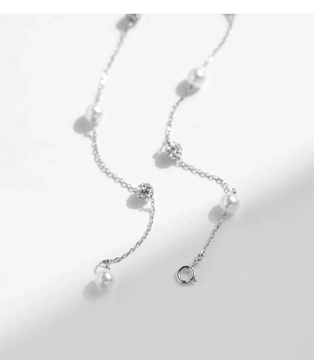 925 Sterling Silver Zircon Beads &Pearl Chain Necklaces Pendant For Women Fine Jewelry  Valentine’s Day Gifts