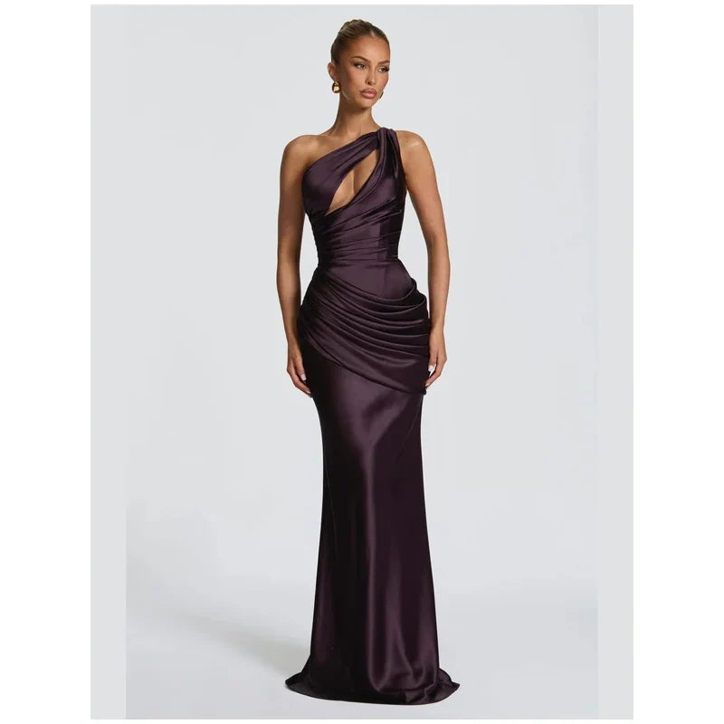 Solid Satin Cowl Neck Women's Dress Elegant Sleeveless Ruched Waist Fishtail Bodycon Lady Vestido 2026 Summer Party Dresses