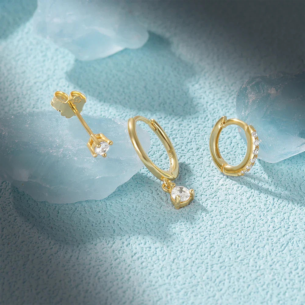925 Sterling Silver 3PCS DIY Hoop Earring With Piercing Stud Earring Set Women Men Party Wedding Jewelry Set pendientes 925
