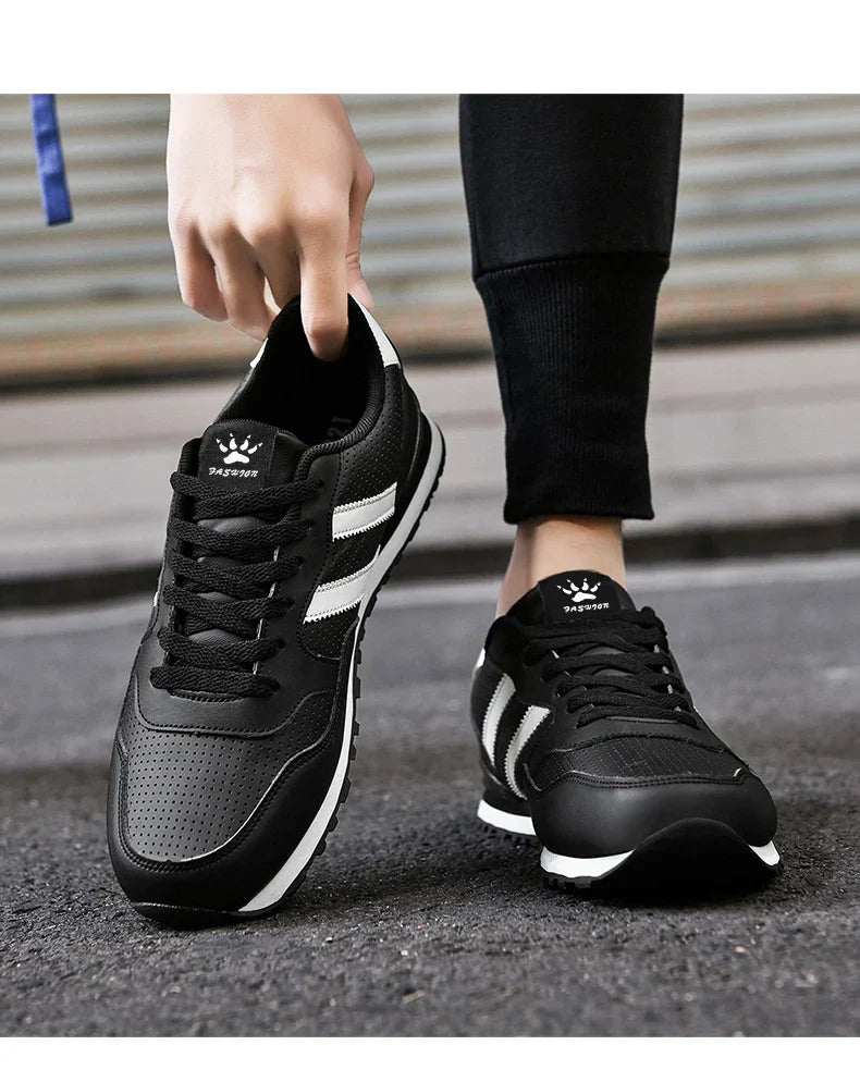 High Quality Men's Vulcanized Sneakers Leather Casual Shoes Breathable Mesh Men Tennis Shoes Male Flat Shoe Zapatillas Hombre