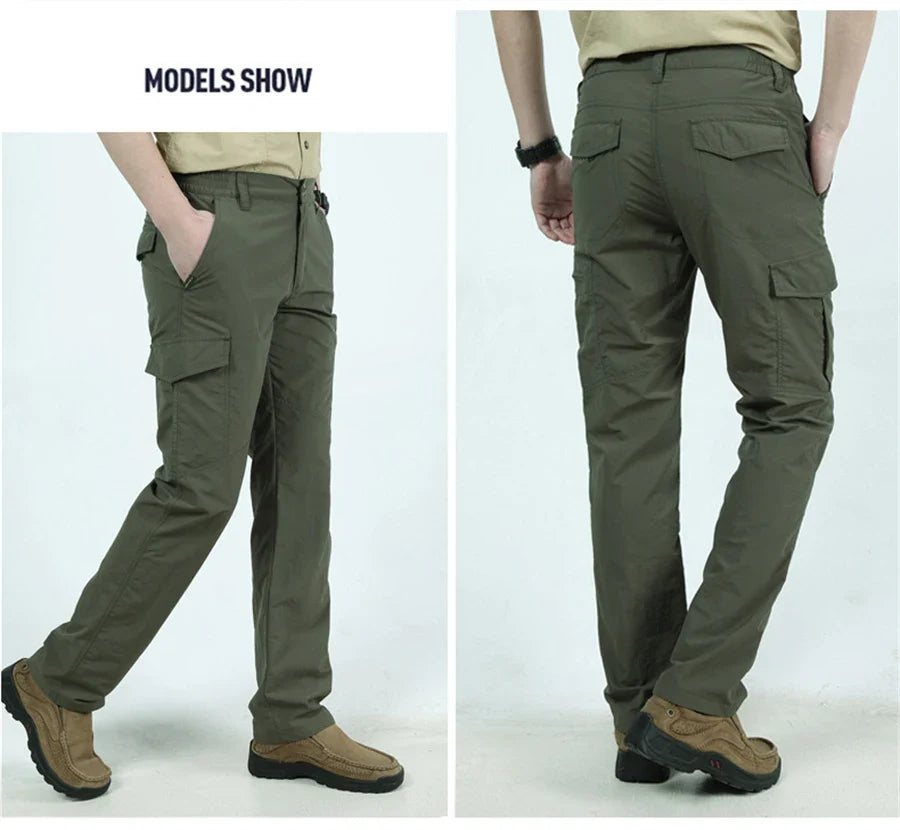Summer Casual Lightweight Army Military Long Trousers Male Waterproof Quick Dry Cargo Camping Overalls Tactical Pants Breathable
