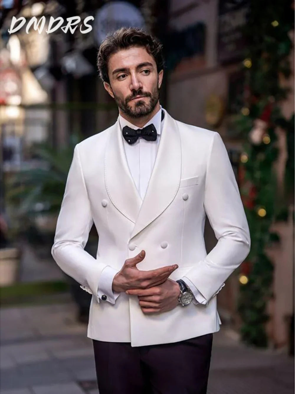 Handsome White Suit For Men Wedding Elegant Double Breasted Suits Formal Groom Suit Set Classic Jacket Vest Pants Wedding Suits