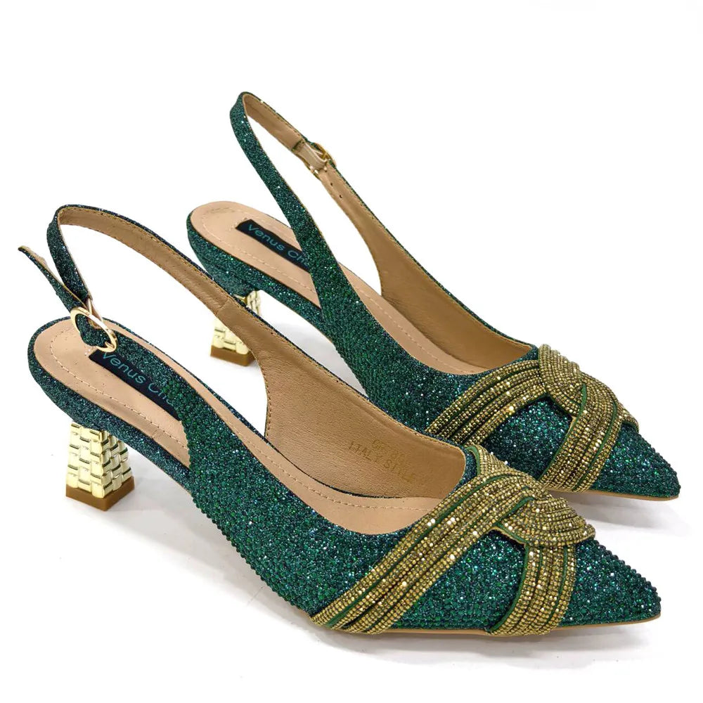 Temperament New Women's Shoes Wedding Shoes Ladies Dress Shoes Rhinestone Leather Italian Elegant Women Party Pumps