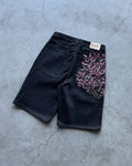 Vintage Window Embroidery Denim Shorts Men Women Y2K Streetwear Baggy Wide Leg Knee Length Dark Blue Casual Jean Shorts