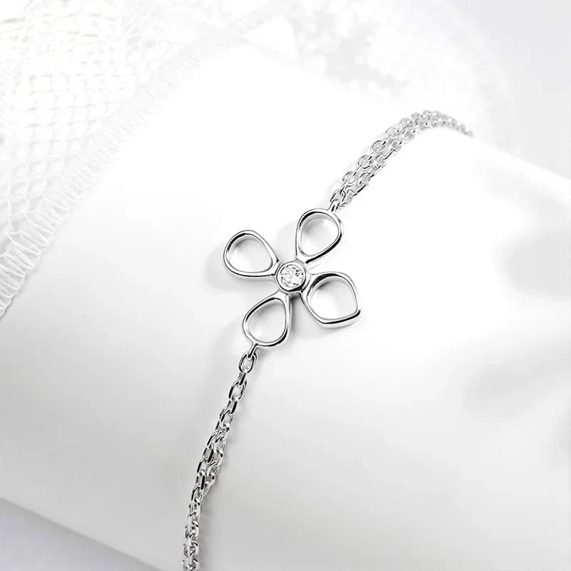 Flower Adjustable All Moissanite Bracelets for Women Girls Gift Dainty Jewelry Lab Diamond Chain Pure S925 Silver Bangle