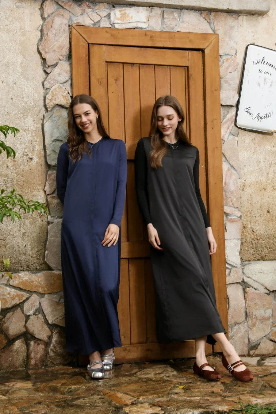 2025 light matte satin dress + Jersey modal sleeve super comfortable woman dress