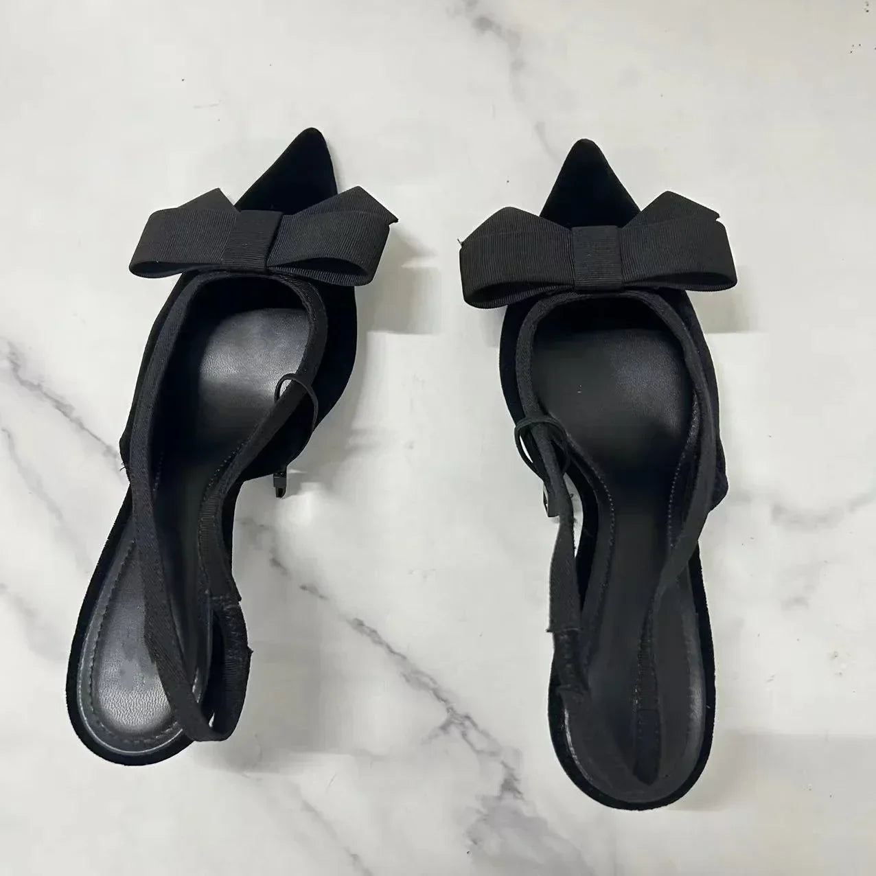 Black Velvet Butterfly-knot Designer Heeled Sandals Women Sexy Pointed Toe Slingbacks Women Pumps Elegant Party Dress High Heels