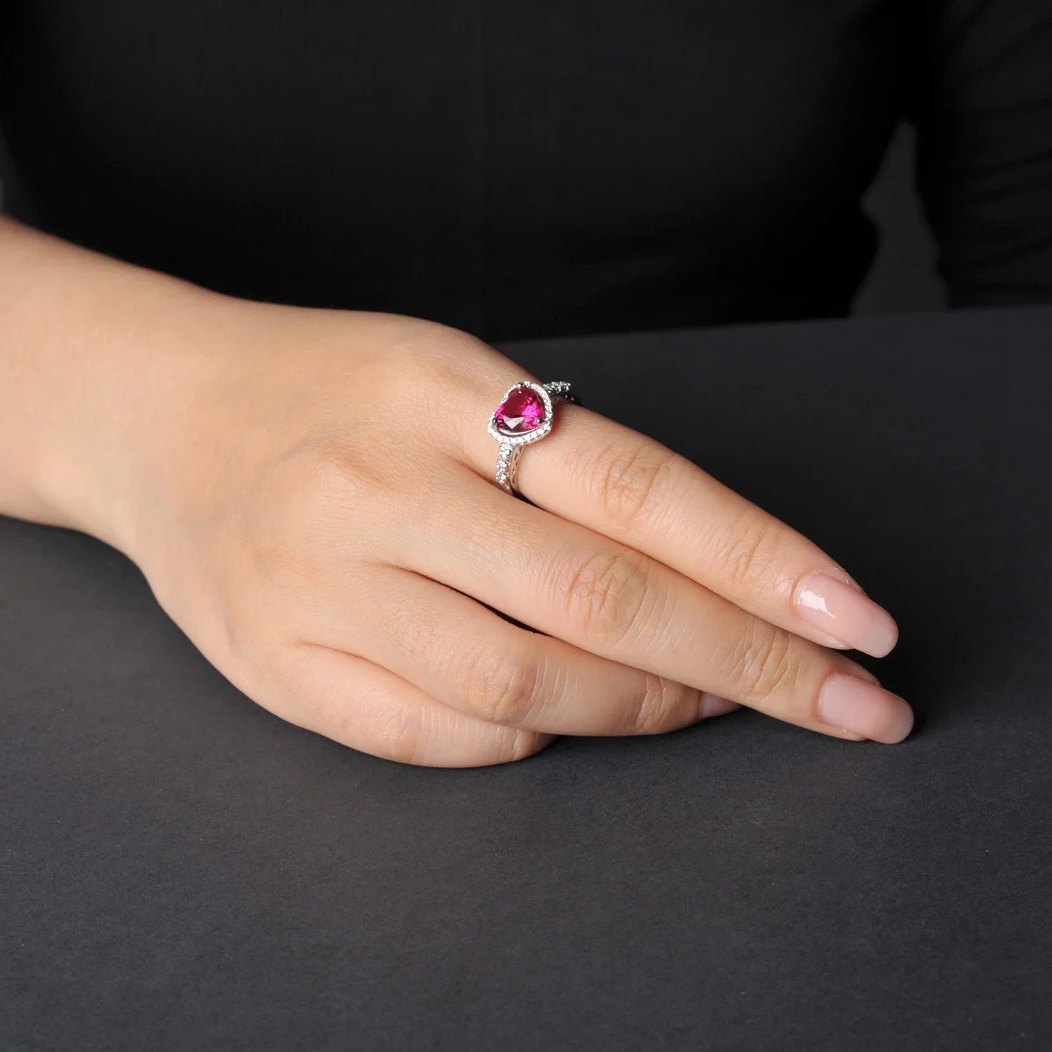 Heart Love 2.5ct Created Red Ruby 925 Sterling Silver Ring for Women Gemstone Daily Jewelry valentines day gift