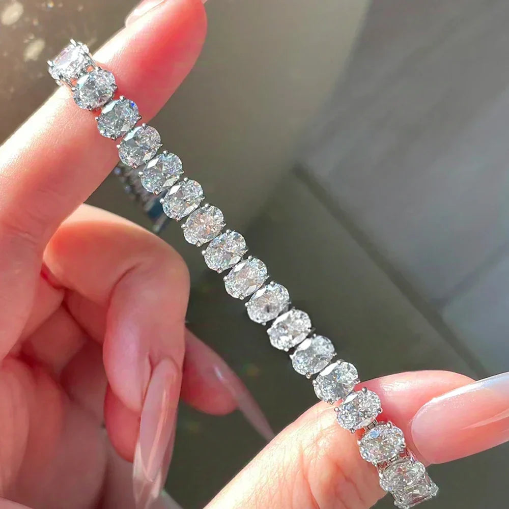 0.5Carat Oval Cut Moissanite Tennis Bracelets S925 Silver 18K Gold Plated for Women Men HipHop Jewelry Gifts GRA Certified