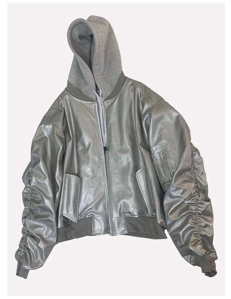 Autumn Winter Cool Handsome Oversized Brown Thickened Warm Leather Jacket Men with Hood Fake 2 Piece European Clothes