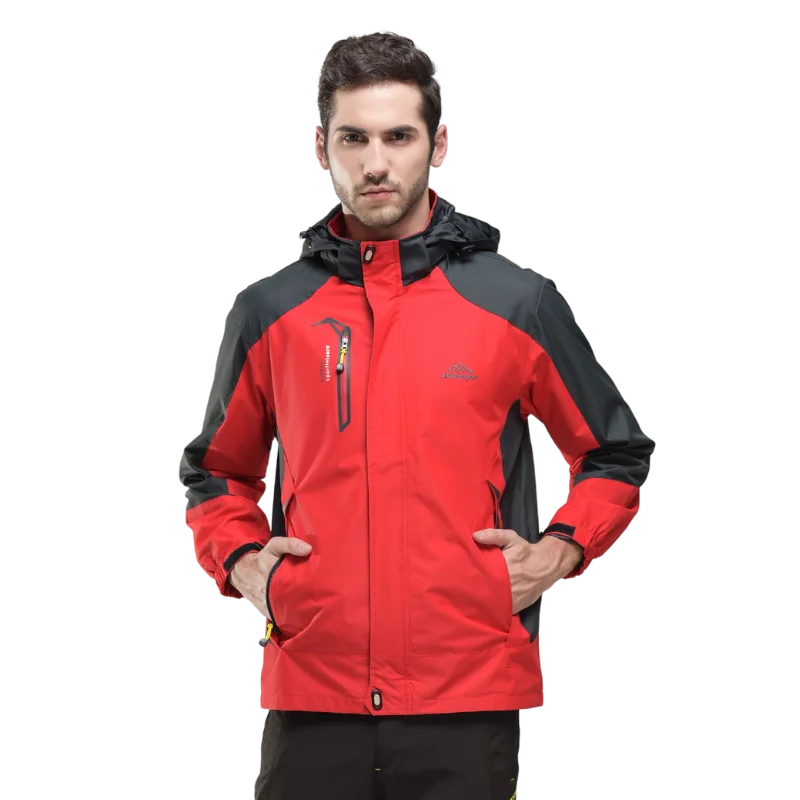 Men's Autumn Hiking Jacket Hooded Removable Waterproof Lightweight Rain Coat Trekking Outdoor Camping Casual Sportswear