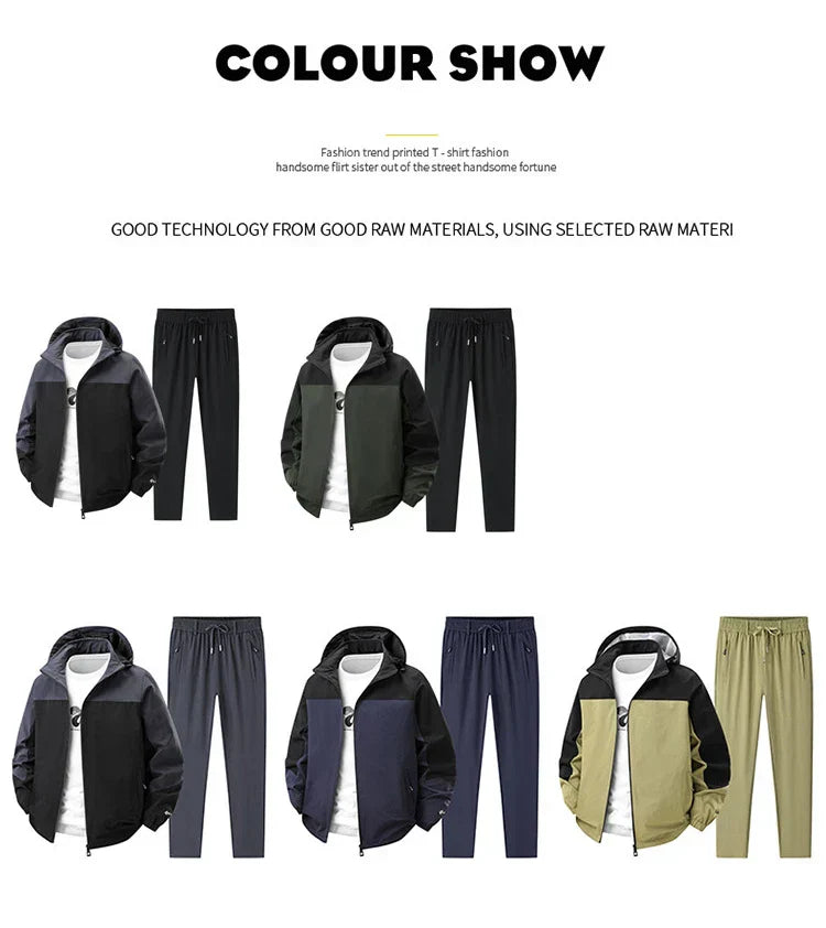 Men Spring Autumn Sport Set Comfortable Breathable Detachable Hooded Jacket Pant Set Training Morning Fitness Running Sport Suit