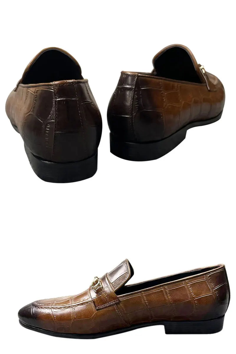 Men's Genuine Leather Loafers|Crocodile-Print Slip-On Shoes for Men|Pointed Toe Fashion Footwear|Comfortable Men's Dress Shoes