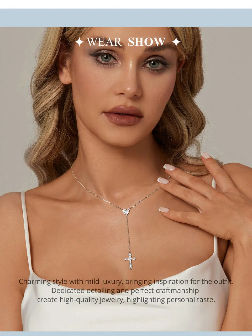925 Sterling Silver Delicate Heart-shaped Pendant Necklace Y-shaped Cross Chain Necklace for Women Party Dainty Jewelry