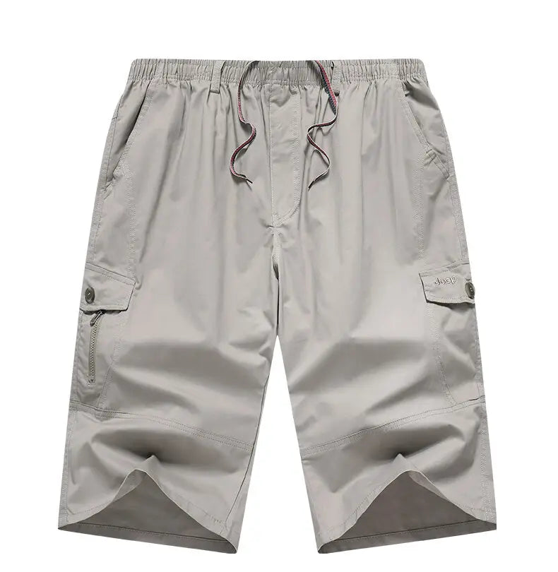 Men's Cargo Shorts 3/4 Below Knee Cotton Drawstring Running Shorts Outdoor Relaxed Fit Casual Sport Hiking Fishing Jogger Shorts