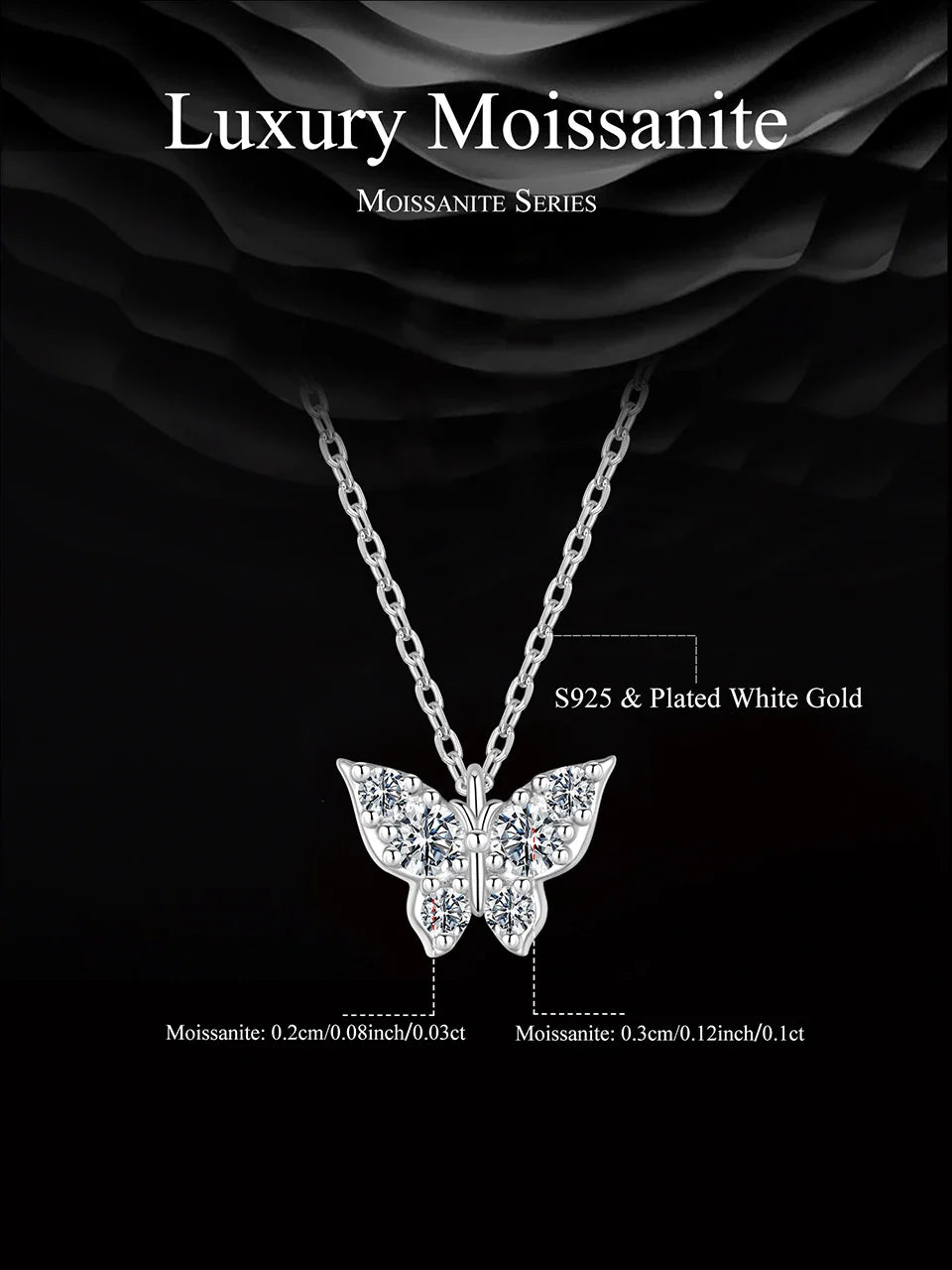 Moissanite Butterfly Necklace 925 Sterling Silver Insect Pendant Necklace Adjusable Link Chain for Women Sparkling Gift