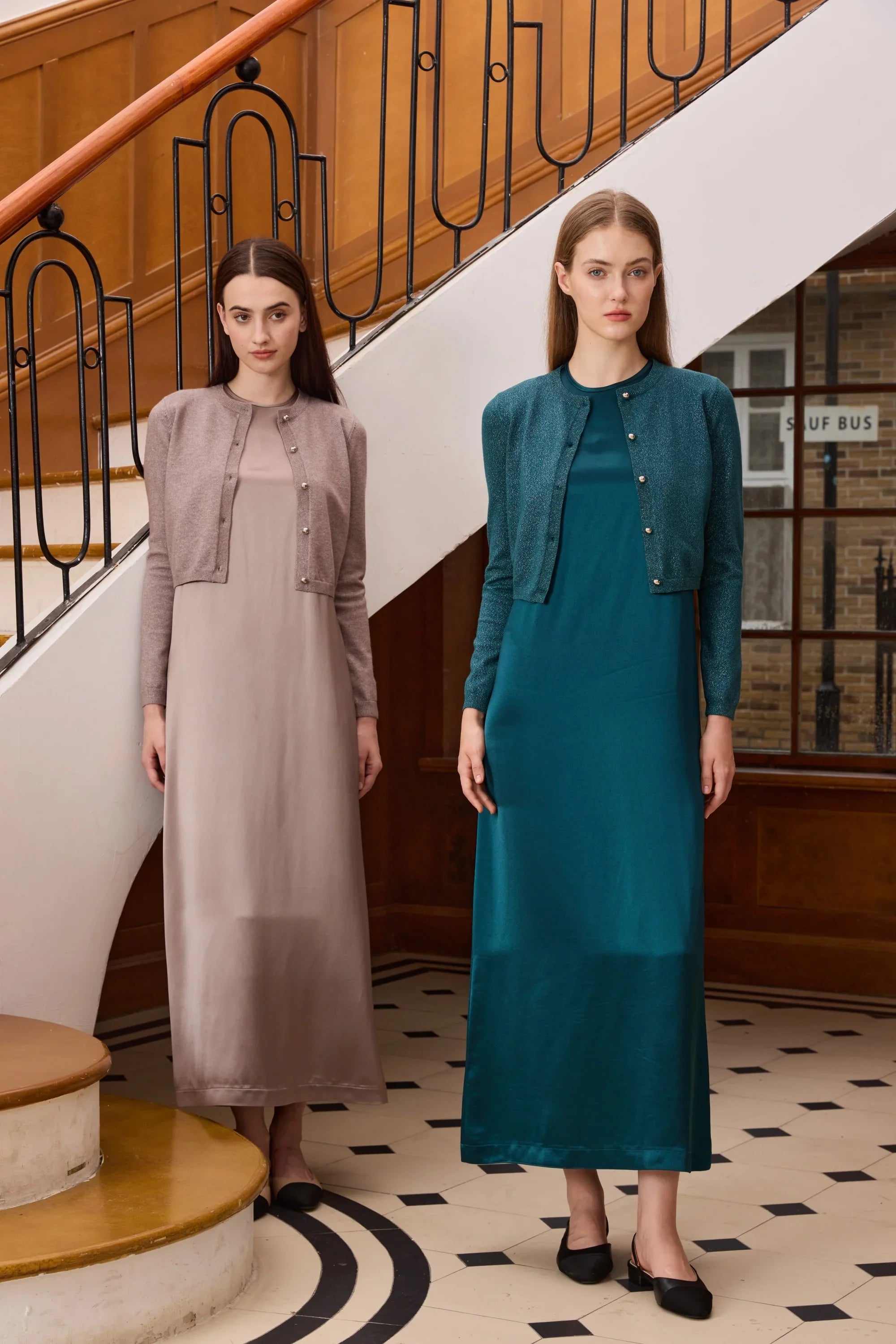 Women 2026 Autumn and Winter Modal Shirt and O Neck Acetate Satin Maxi Dress Lurex Cardigan High Quality Lady Clothing