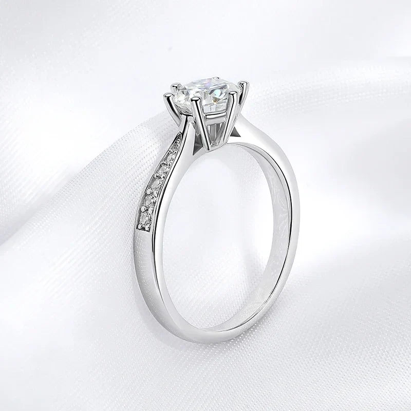 Real 0.3-3CT Moissanite Wedding Ring for Women Sterling Silver Round Brilliant Diamond Solitaire Engagement Rings Gift