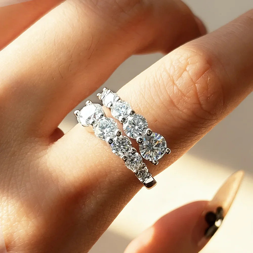 Full Moissanite Ring For Women S925 Silver D VVS 10 Gems Lab Diamond Adjustable Open Wedding Ring Band Fine Jewelry Gifts