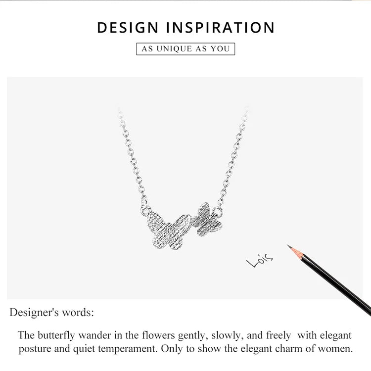 925 Sterling Silver Blue Zircon Flying Butterfly Necklace Women Birthday Gift Korean Style Fashion Jewelry Gift SCN384