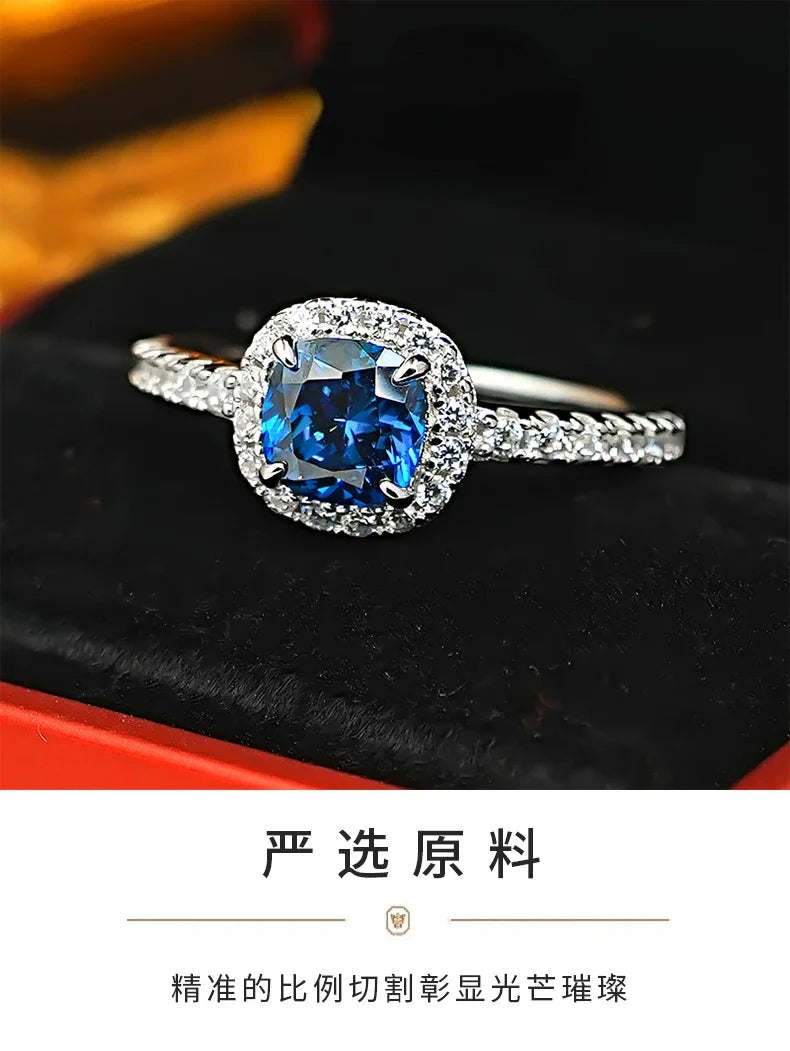 European and American retro princess square 925 silver ring inlaid with high carbon diamonds niche light luxury, daily exquisite