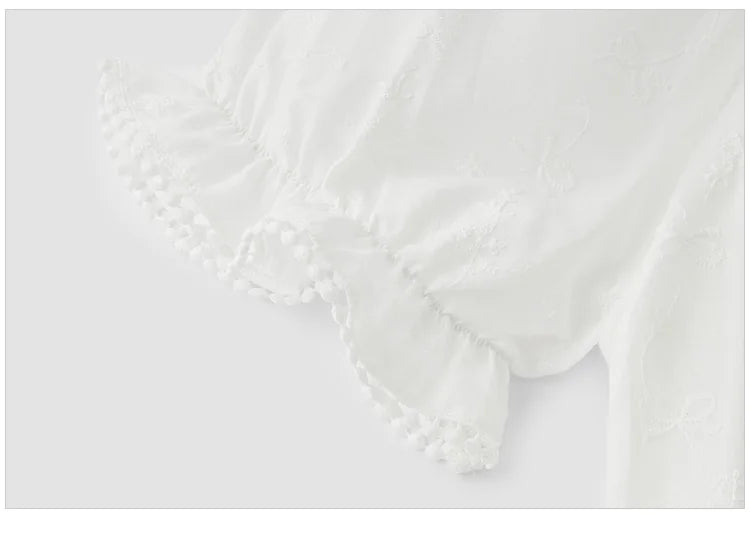 Dress Women Embroidered Elegant 2025 New Summer Lace-trimmed Collar Puff Sleeve Little White Dress for Summer