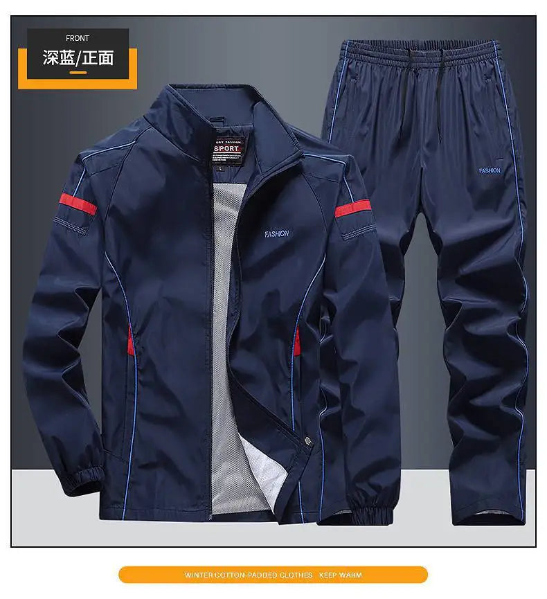 2025 Casual Windproof Running Sets Sportswear Men's Jogging Sport Jacket+Pants Sweatsuit Plus Size Breathable Workout Clothes