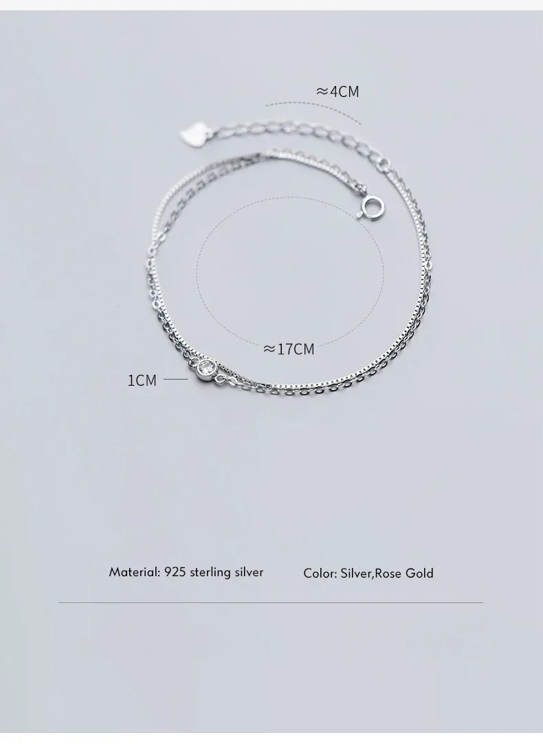 Real 925 Sterling Silver Luxury Double Layer Single Diamond Box Chain Bracelet for Women Fashion Bracelet Fine Jewelry