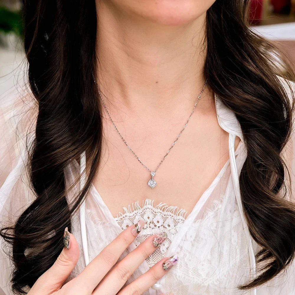 2stones Moissanite Pendant Necklaces for Women 2.5carat Round Brilliant Cut Diamond Stacking Neck Chain 925 Silver Fine Jewelry
