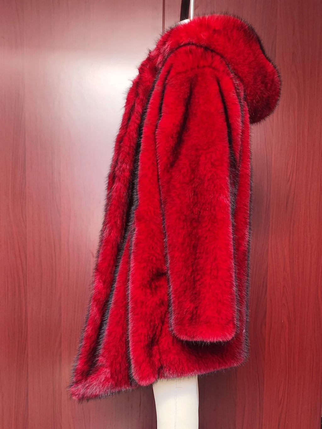 Autumn/Winter Long Warm Fluffy Faux Fur Coat Red Men's Long Sleeve High Quality Luxury Fluffy Coat