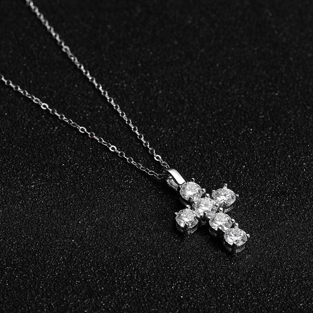 3ct D VVS1 Moissanite Cross Pendant Necklaces for Women Man Sparking Diamond with GRA 100% 925 Sterling Silver Necklace