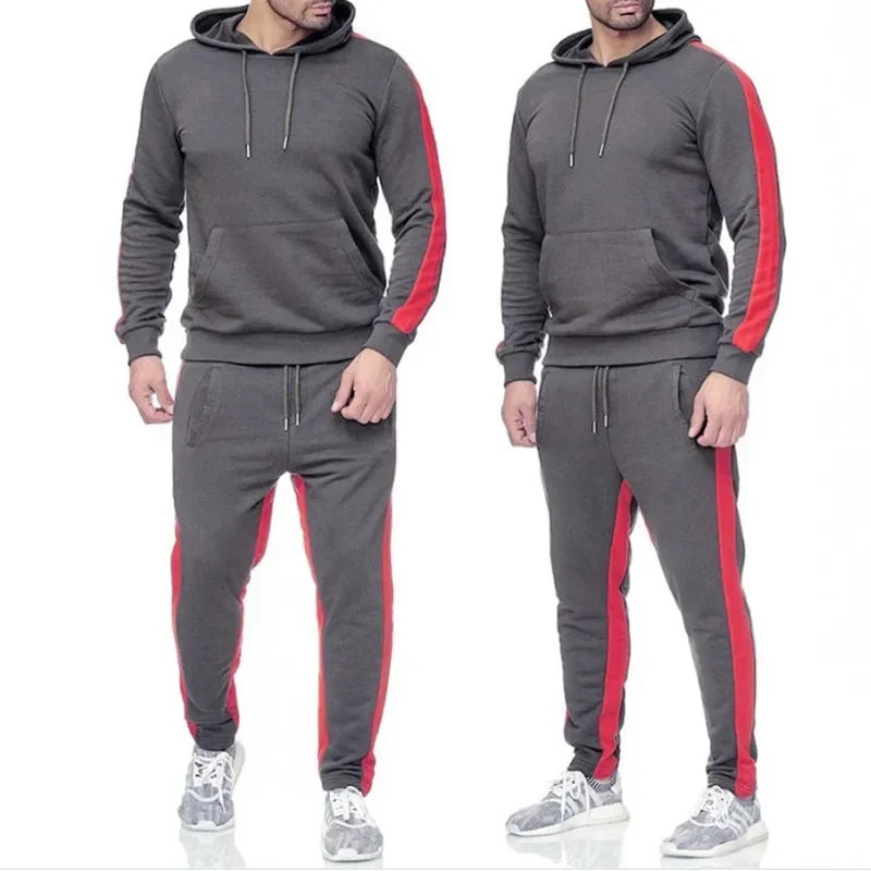 Autumn and Winter Jogging Suits for Men Striped Hoodie+Pants Casual Tracksuit Male Sportswear Gym Casual Clothing Sweat Suit New
