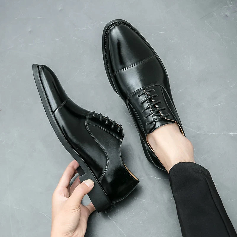 Classic Men's Derby Formal Shoes – Genuine Leather Lace-Up Dress Footwear