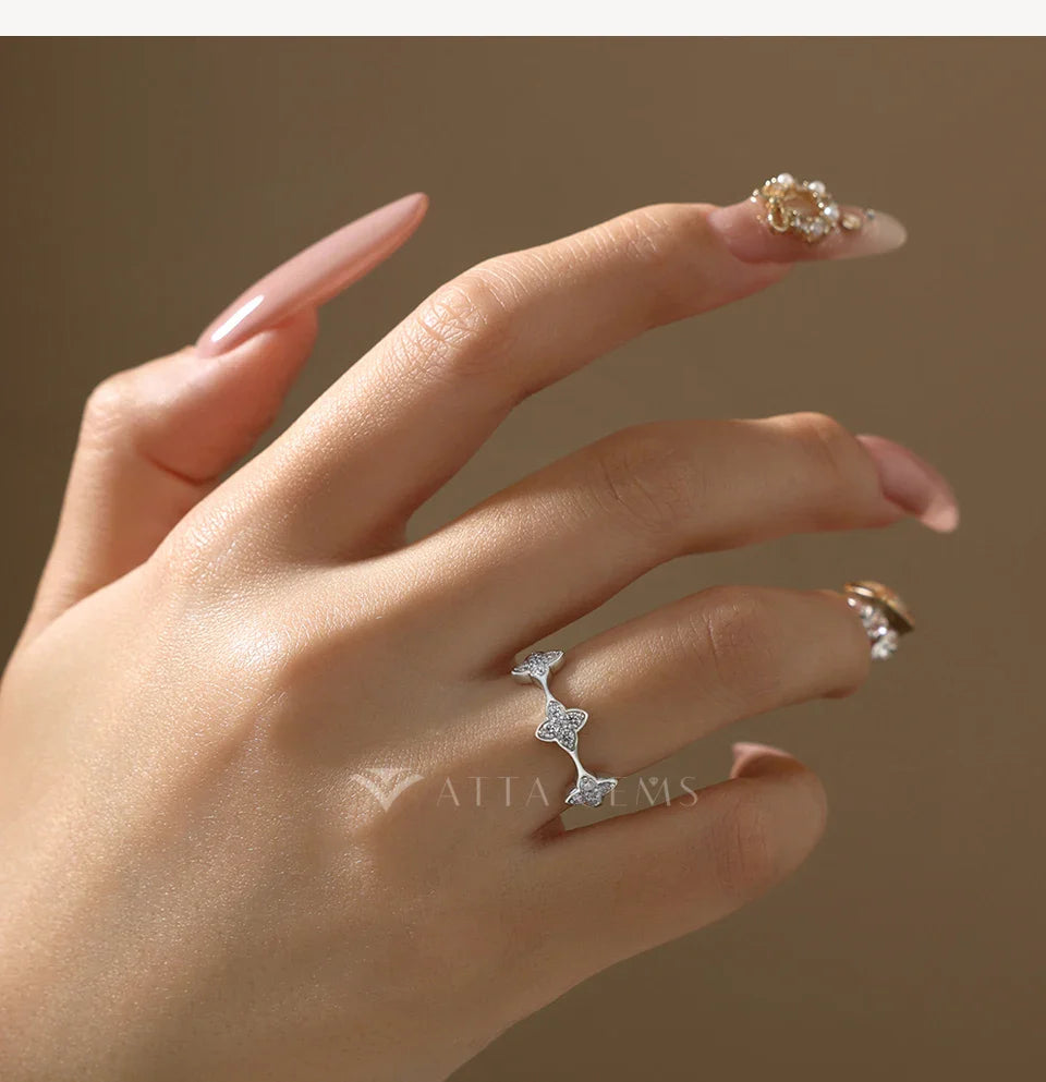 Lucky Clover Flower Moissanite Rings Women S925 Sterling Silver Starlight Diamond Wedding Ring 2026 Mother's Day Gift