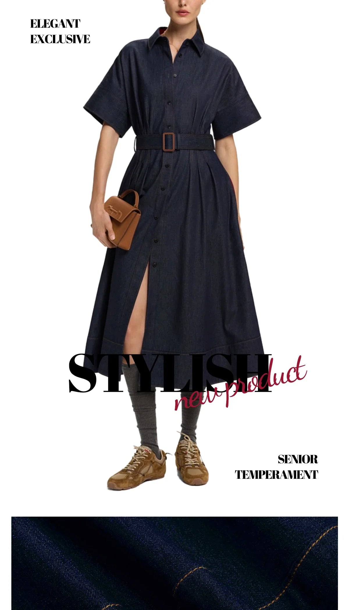 2025 Spring New Series Denim MIDI Dress With Lapel Fashion Slim Elegant Women's Dresses Female Party Dress