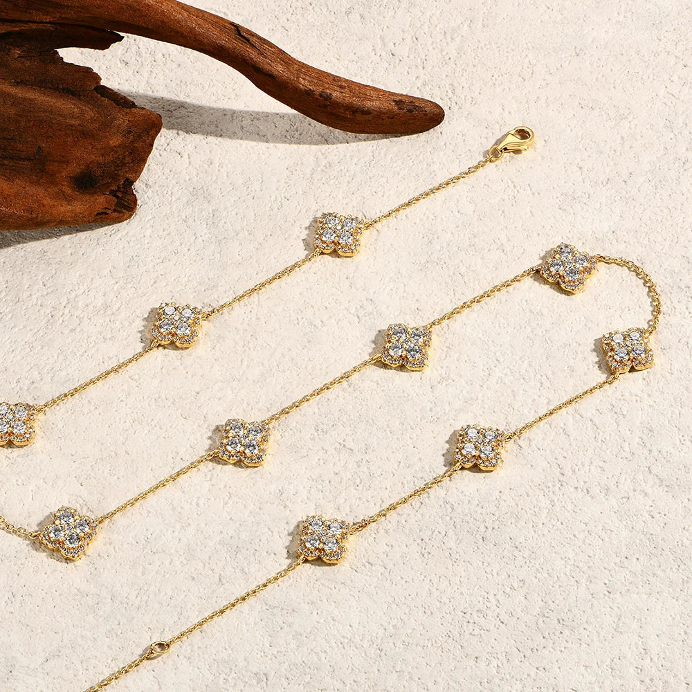 Original Flower-shaped Full Moissanite Necklace for Women 925 Sterling Silver Engagement Gift Jewelry Adjustable 40+5cm