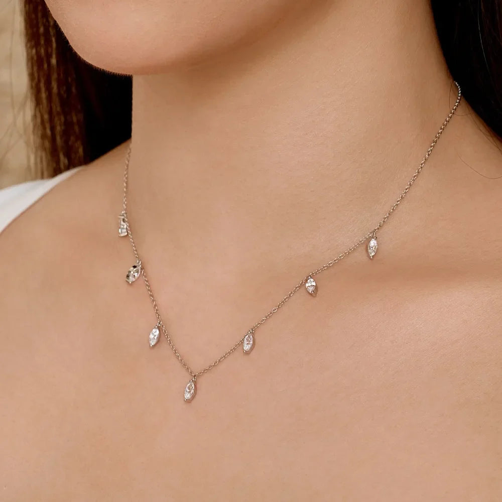 0.3carat Marquise cut Moissanite Dangling Necklace With Certificate 925 Silver Leaf Layering Charm Diamond Neckchain for Women