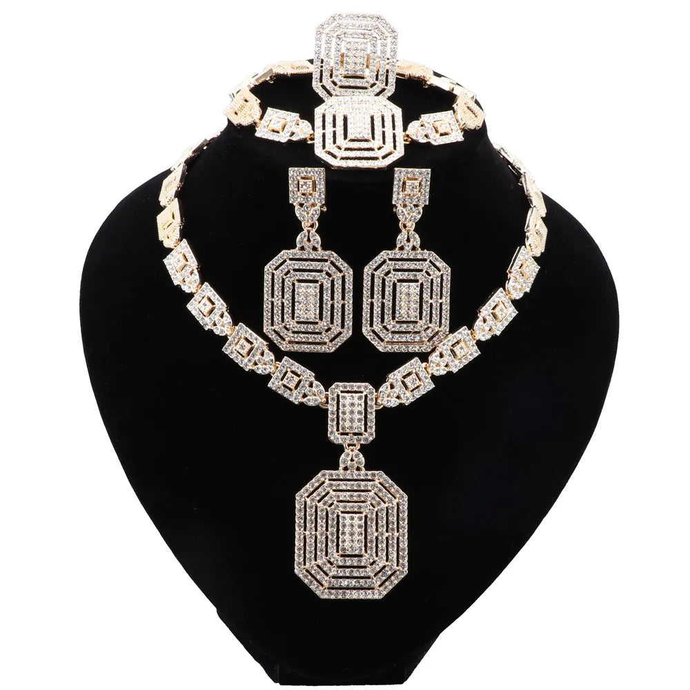 Silver Plated Jewelry Sets For Women Necklace Earrings Bracelet Ring Dubai African Indian Bridal Accessory