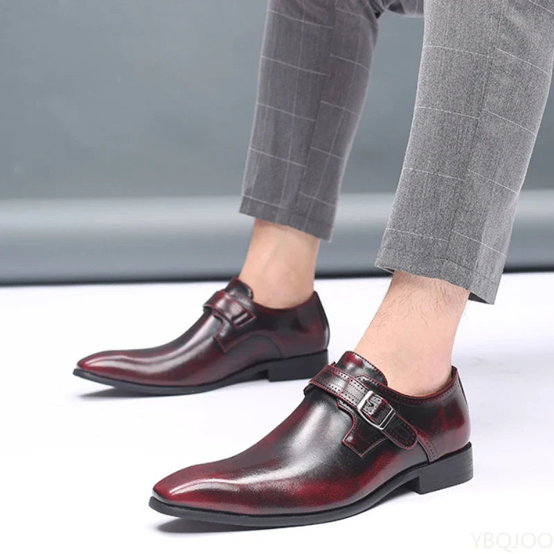 Men’s Leather Belt Buckle Formal Dress Shoes Low Heel Non Slip British Style Footwea