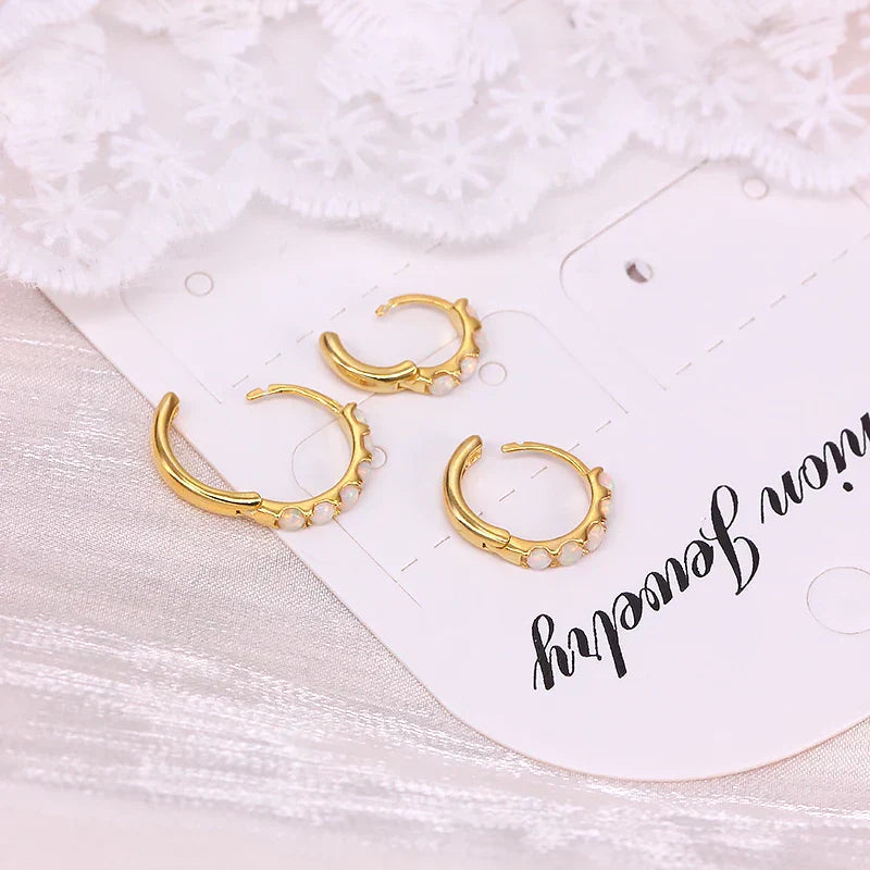 6 8 10mm 925 Sterling Silver Opal Round Piercing Huggie Hoop Earrings for Women Fine Jewelry Accessories Pendientes 1pc