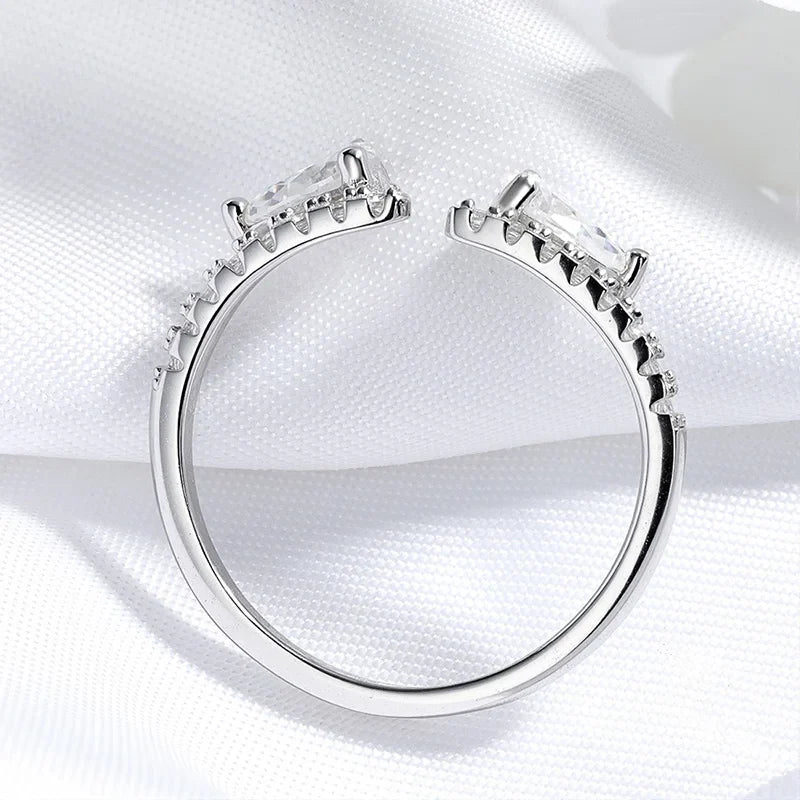 Double Pear Cut Moissanite Rings for Women Adjustable 5-9 Size Lab Diamond Wedding Female Jewelry 925 Sterling Silver