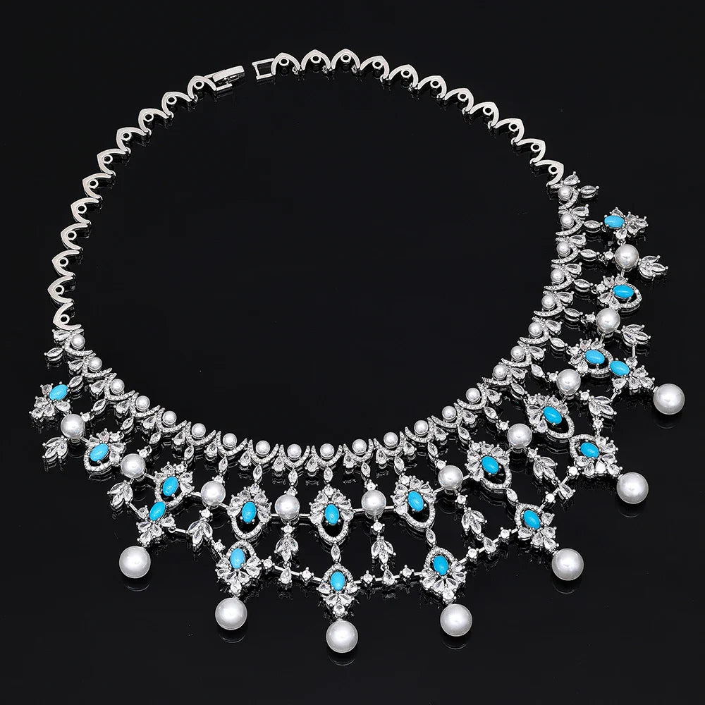 2024 New Pearl Jewelry Sets For Women Wedding Party Accessories Luxury CZ Dubai African 4-piece Bridal Jewelry Set