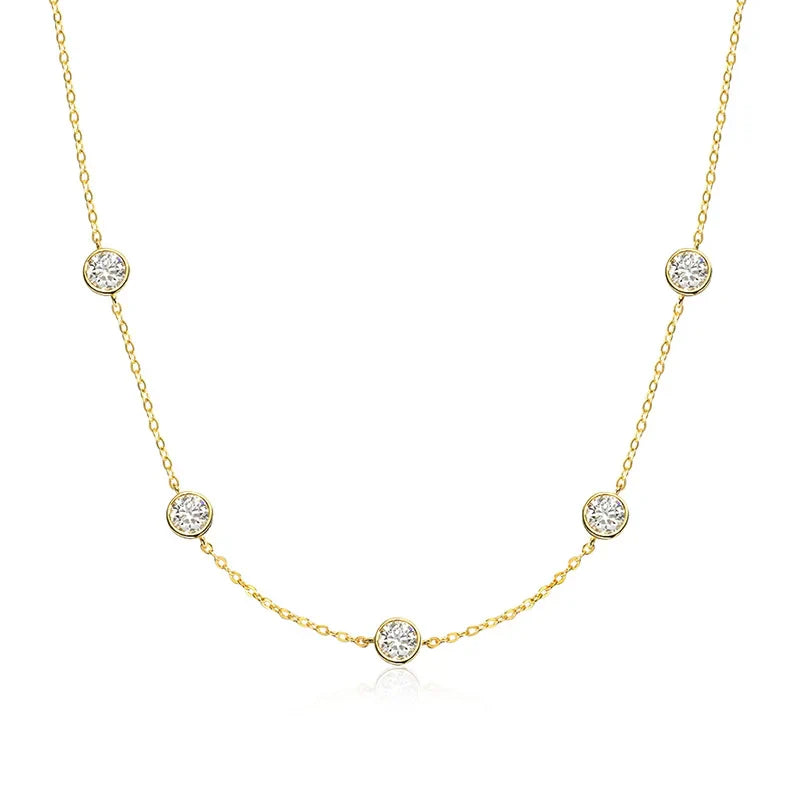 18k Plated 2.5CTTW Classic Bubble Moissanite Necklace for Women Sparkling Pendant Sterling Silver 925 Chain Wedding