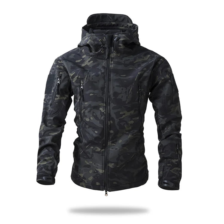 New Soft Shell Tactical Jacket  Men Winter Fleece Hooded Coat Hunting Clothes Outdoor Camouflage CS Tops Waterproof Windproof