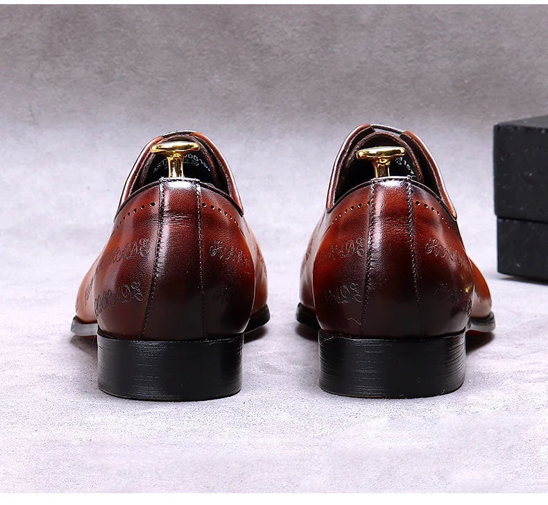 Men's Business Dress Leather Shoes Genuine Leather Shoes Full Cowhide British Laser Engraving Pattern Men's Wedding Shoes 37-46