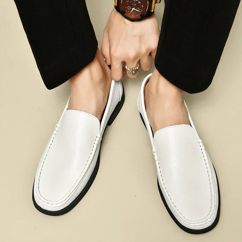 Leather Men Footwear Slip on Office Man Formal Shoes Wedding Party Men Dress Shoes Breath Driving Lazy Loafers Moccasins
