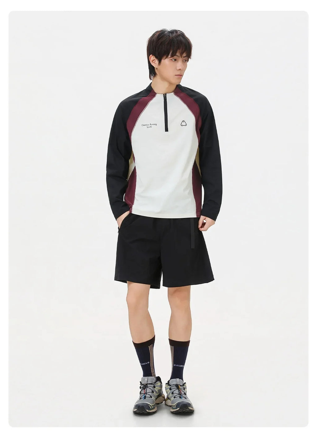 Men's Retro Colorblock Raglan Sleeve Long Sleeve T-Shirt – Loose Fit Half-Zip Athletic Top with Moisture-Wicking Fabric
