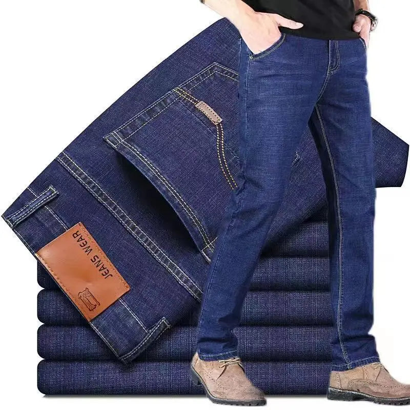 New Men Comfortable Soft Business Fashion Straight Casual Denim Trousers Male Brand Clothing Light Luxury Stretch Slim Fit Pants
